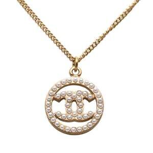 CHANEL Gold Pearl Logo Necklace